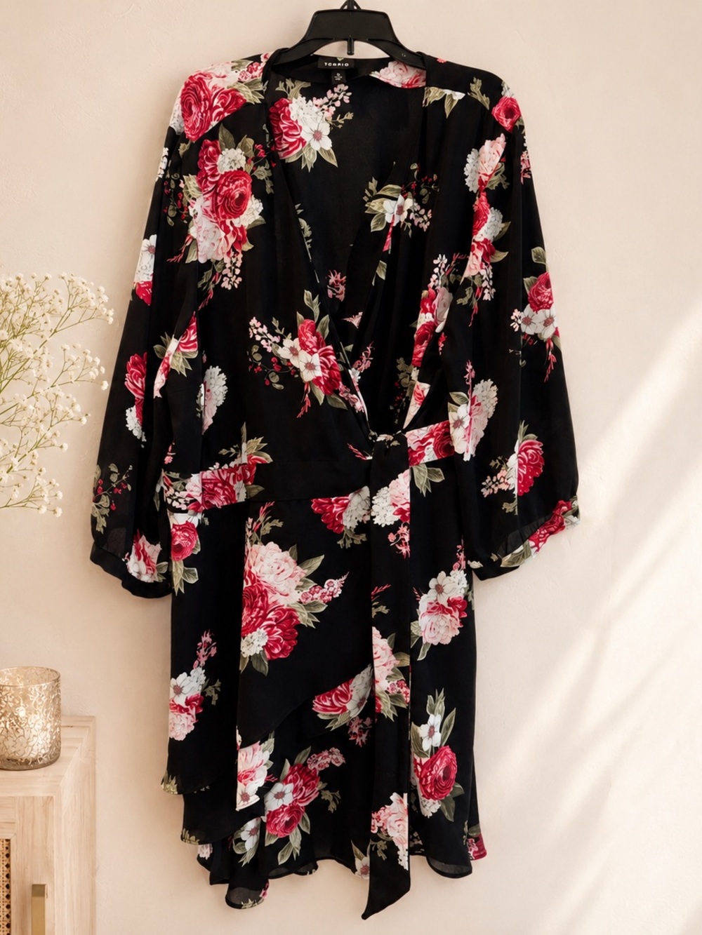 Torrid Black Floral Print Wrap Dress / Tunic Romantic | 3X